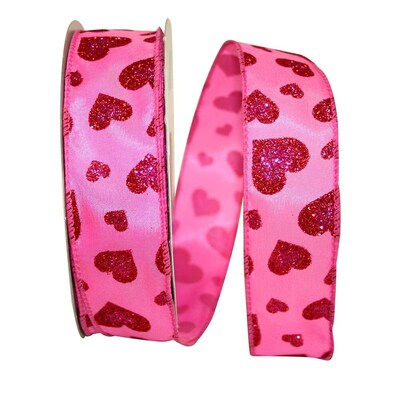 JAM Paper Glitter Hearts Ribbon, Shocking Pink (52640340713)
