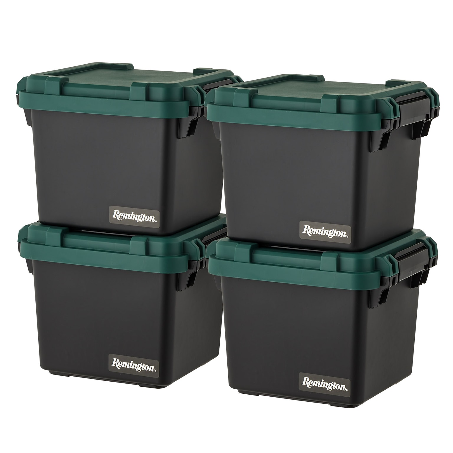 Iris Heavy Duty 30 Qt. Storage Bin with Latching Lid, Plastic, Black, 4/Pack (500343)