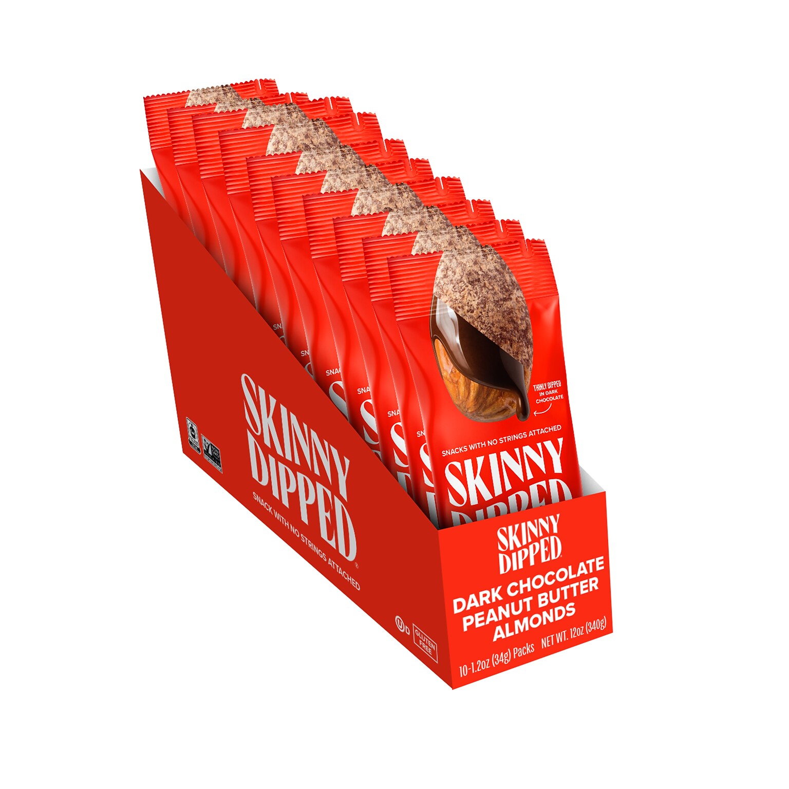 SKINNYDIPPED ALMONDS Lightly Salted Dark Chocolate Peanut Butter Covered Almonds, 1.2 oz., 10/Box  (EDT00838)