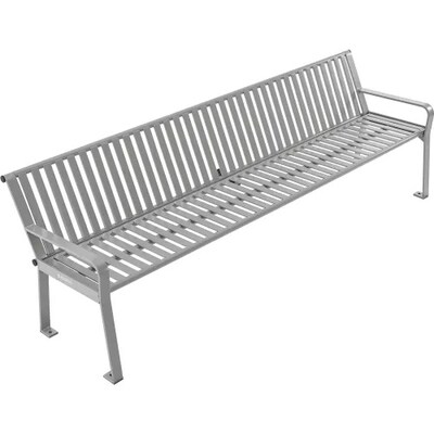 Global Industrial 8' Outdoor Bench w/ Back, Vertical Steel Slat, Gray (694855GYKD)