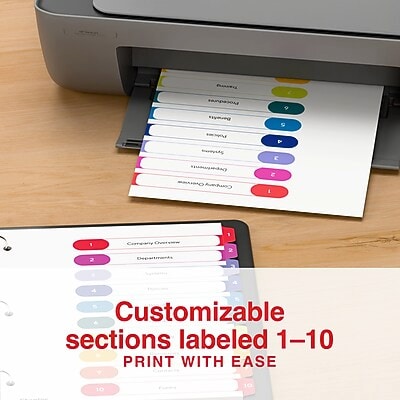 Staples Customizable Table of Contents Numeric Dividers, 10-Tabs, 24 Sets, Multicolor