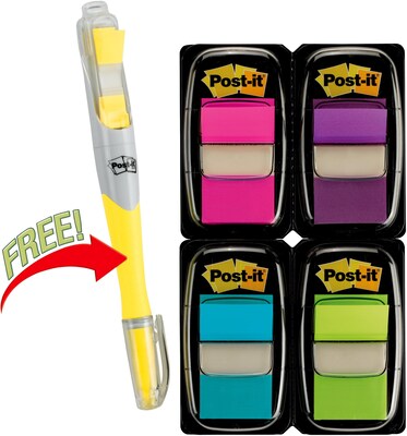 Post-it Flags Value Pack, 1" Wide,  Assorted Colors, 200 Flags/Pack plus Flag+ Highlighter (680-PPBGVA)