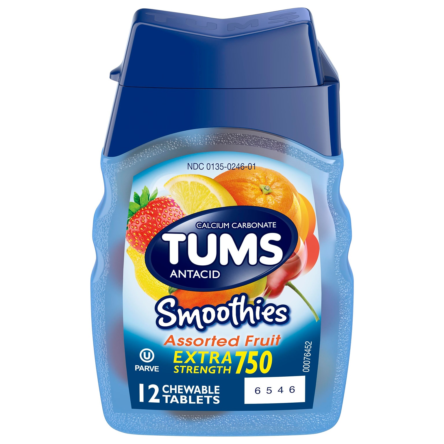TUMS Extra Strength Smoothies Antacid Chewable Tablets, Assorted Fruit Flavors, 12 Tablets/Bottle (74060)