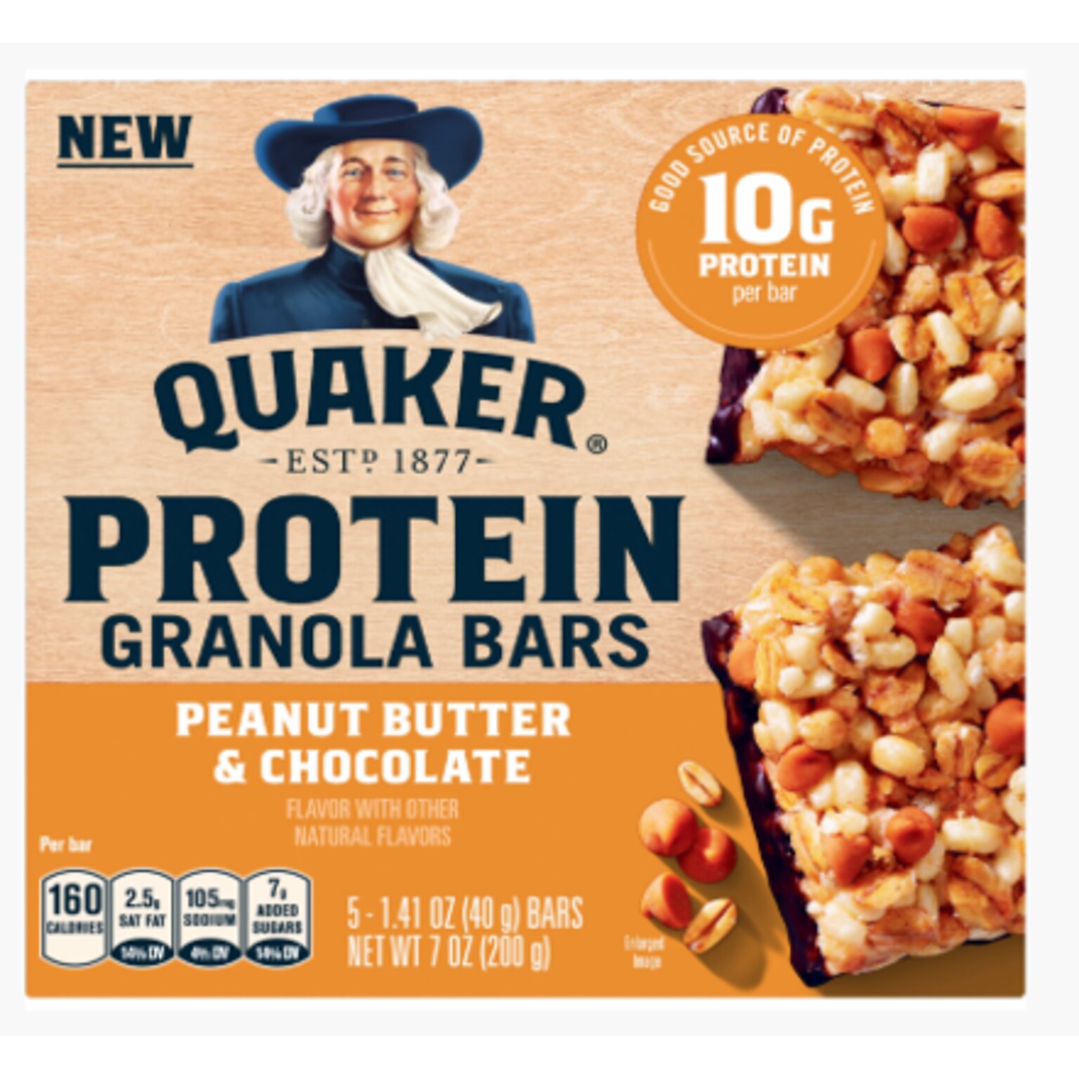 Quaker Protein Chocolate Peanut Butter Granola Bar, 7 oz., 5 Bars/Box (QUA57832)