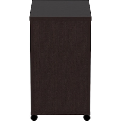 Lorell Essentials 3-Drawer Mobile Pedestal Cabinet, Letter/Legal Size, Lockable, 28.3"H x 16"W x 22"D, Espresso/Silver Brush