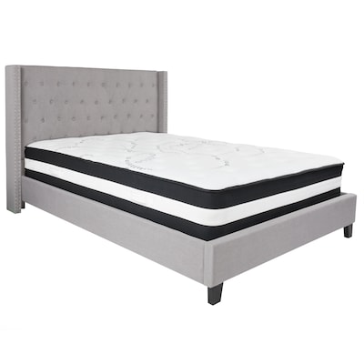 Flash Furniture Riverdale Tufted Upholstered Platform Bed in Light Gray Fabric with Pocket Spring Ma