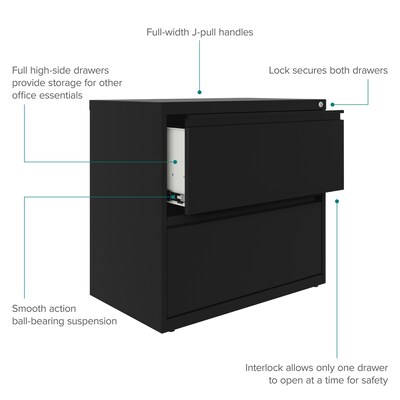 Hirsh 30" 2-Drawer Lateral 101 File Cabinet, Black (24081)