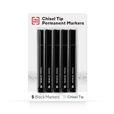 TRU RED™ Tank Permanent Markers, Chisel Tip, Black, 5/Pack (TR54523)