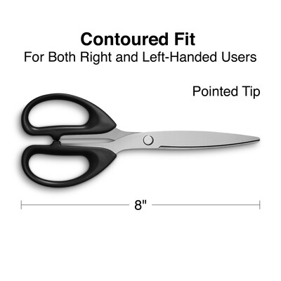 Staples 8" Pointed Tip Stainless Steel Scissors, Straight Handle, Right & Left Handed (TR55045)