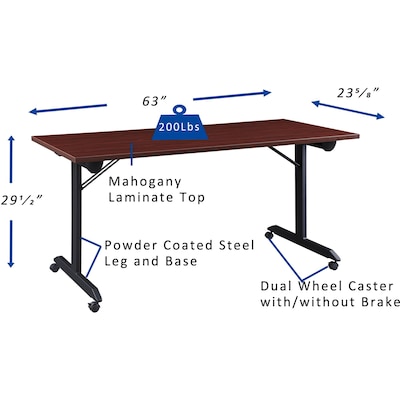 Lorell 63"W x 24"D Mobile Folding Training Table, Laminate, With Wheels, Mahogany (LLR60735)