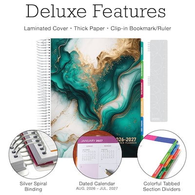 2026-2027 Excello Brands Teal Gold Marble 8.5 x 11 Academic Weekly & Monthly Teacher Planner, Paperboard Cover