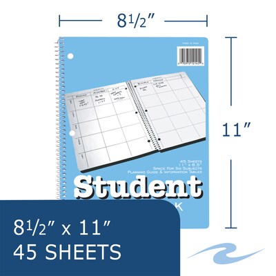 Roaring Spring Paper Products 11" x 8.5" Undated Student Plan Book, 20 lb. Heavyweight Paper, Blue Cover (12145)