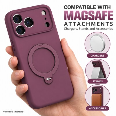 SaharaCase MagSafe Silicone Phone Case for iPhone 18 Pro Max, 360-Degree Kickstand, Wireless Charging, Dark Cherry (CP01189)
