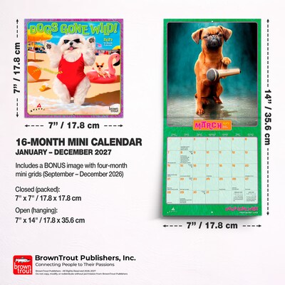 2027 BrownTrout Avanti Dogs Gone Wild 7" x 7" Monthly Wall Calendar, Assorted Colors (9798330712953)
