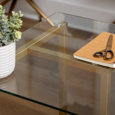 Martha Stewart Eli 47"W Glass/Steel Home Office Desk, Clear/Polished Brass (XUDK1GLD)