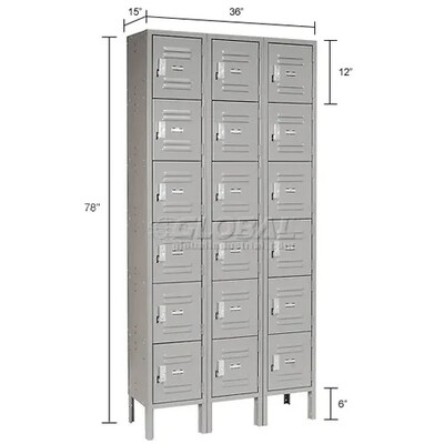 Global Industrial Capital 6-Tier 18-Door Box Locker, 36"W x 15"D x 78"H, Gray (652157GY)