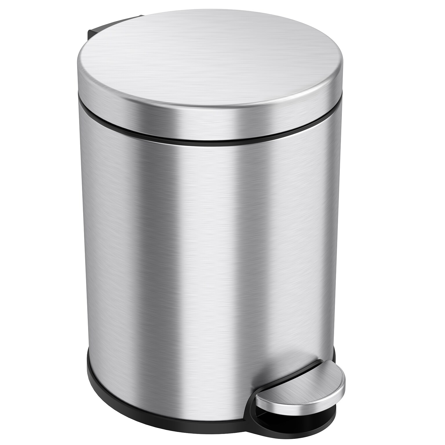 iTouchless SoftStep Round Stainless Steel Step Trash Can with Hinged Lid, 1.29 Gallon (IP01RSS)