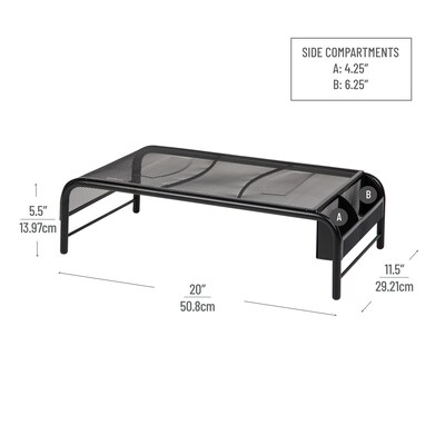 Mind Reader Ventilated Monitor Stand and Laptop Riser with Side Storage, Black (MESHM-BLK)