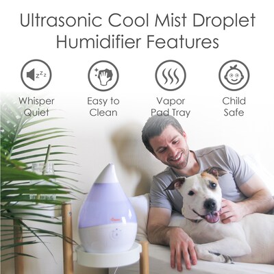 Crane Droplet Ultrasonic Cool Mist Tabletop Humidifier, 0.5-Gallon, White (EE-5302W)