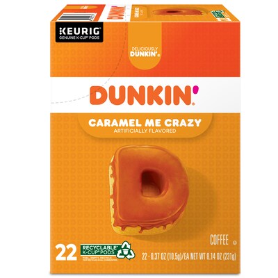 Dunkin' Caramel Me Crazy Coffee, Keurig K-Cup Pod, Medium Roast, 88/Carton (5000364900CT)