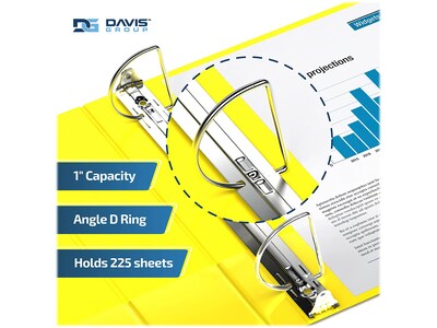 Davis Group Premium Economy 1" 3-Ring Non-View Binders, D-Ring, Yellow, 6/Pack (2301-05-06)