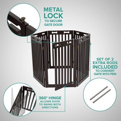 Arf Pets Freestanding 360° Foldable Dog Gate, 6-Panel Extension, 120W x 31.5H, Espresso (APDGWD6P)