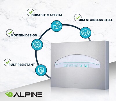 Alpine Industries Toilet Seat Cover Dispenser, Half-Fold, Stainless Steel (483-PKG)