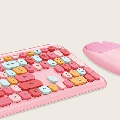 SaharaCase Wireless Ergonomic Keyboard and Laser Mouse Combo, Lime Pink (KB4)