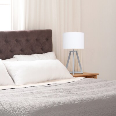 Simple Designs Interlocked Triangular Gray Wood Table Lamp with White Fabric Shade (LT1069-GYW)