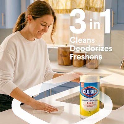 Clorox Disinfecting Wipes, Fresh/Crisp Lemon Scent, 75 Wipes/Container, 3/Pack (30208)