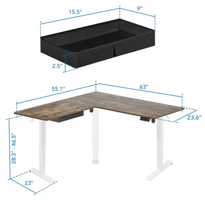 Mount-It! Large 63"W Electric Corner Adjustable Standing Desk, Brown/White (MI-15018)