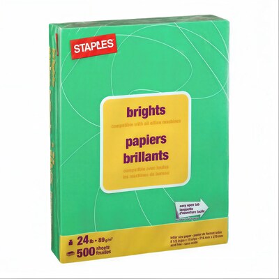 Staples Brights Multipurpose Paper, 24 lbs., 8.5 x 11, Dark Green, 500/Ream (20103)