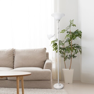 Lalia Home Torchiere Floor Lamp with Reading Light and Marble Glass Shades, White (LHF-3003-WH)