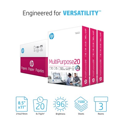 HP 8.5" x 11" Multipurpose Paper, 20 lbs., 96 Brightness, 1500 Sheets/Carton (112530)