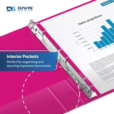 Davis Group Easyview Premium 4" Angle D Ring, Customizable, View Binder, Pink, 4/Pack (8406-43)