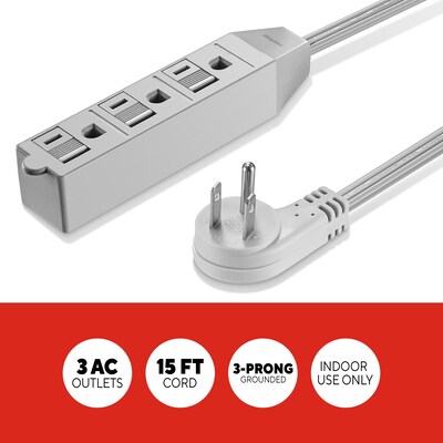 Quill Brand® 15 Extension Cord, 3-Outlet, Gray (ST22130-CC)