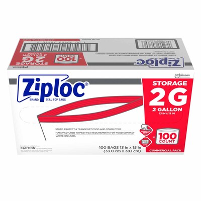 Ziploc Zipper Storage Bags, 2 Gallon, 100 ct, Clear