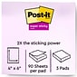 Post-it Super Sticky Notes, 4 x 6 in., 3 Pads, 90 Sheets/Pad, Lined, 2x the Sticking Power, Supernova Neons Collection