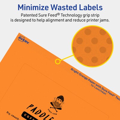 Avery Laser/Inkjet Multipurpose Rectangle Labels, 4" x 6", Bright Orange, 160/Box (94278)