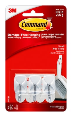 Command Small Wire Hooks, White, 3 Hooks (17067ES)