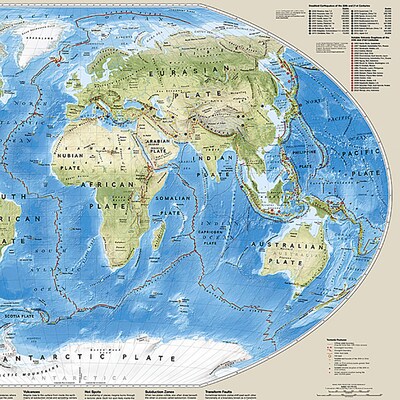 National Geographic The Dynamic Earth, Plate Tectonics Map, Laminated, 36" x 24" (NGMRE01020634)