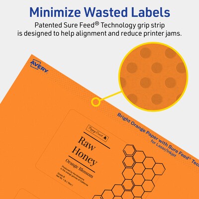 Avery Laser/Inkjet Multipurpose Rectangle Labels, 2.5" x 4", Bright Orange, 30/Pack (94245)