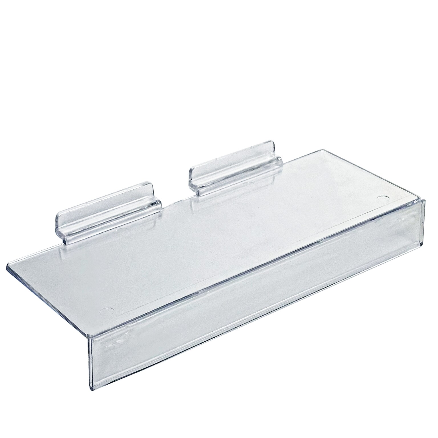 Azar Displays Acrylic Shoe Shelf with Sign Slot for Slatwall, 10W x 1.25H x 4D, Clear, 10-Pack (556001-CLR-10PK)
