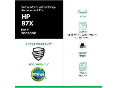 Clover Imaging Group Remanufactured Black Standard Yield MICR Toner Cartridge Replacement for HP 87X (CF287X/02-81676-001)