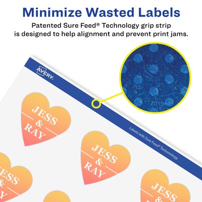 Avery Heart Shaped Laser/Inkjet Multipurpose Labels, 2-9/32" x 1-27/32", White, 300 Labels/Pack (94603)