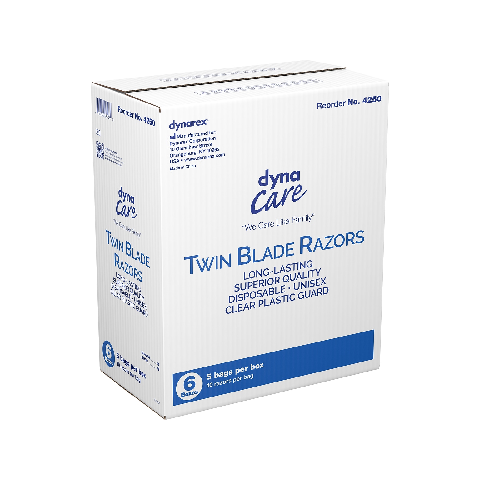 Dynarex Twin-Blade Razor, Blue, 50/Pack, 6 Packs/Carton (4250)