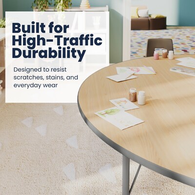 Flash Furniture Wren Kidney Activity Table, 72" x 48", Height Adjustable, Light Natural Top/Silver Frame (XUA4872KDLNTP)