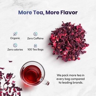 Cederberg Tea Company Organic Hibiscus Herbal Tea, Caffeine Free, 100 Tea Bags/Pack (CT-HIBI)