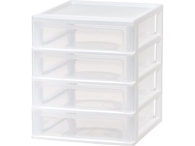 Iris Stackable 4-Drawer Desktop-Storage Unit, Plastic, White/Translucent White, 2/Pack (587014)