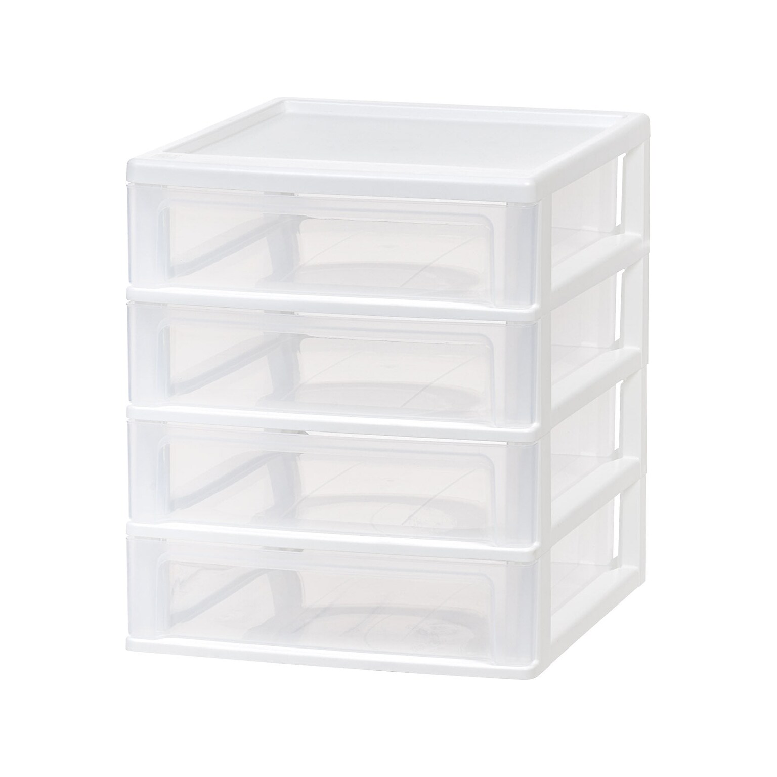 Iris Stackable 4-Drawer Desktop-Storage Unit, Plastic, White/Translucent White, 2/Pack (587014)